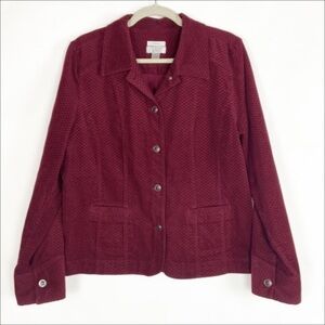 Christopher Banks Textured Velour Cotton Stretch Button Up Jacket with Pockets